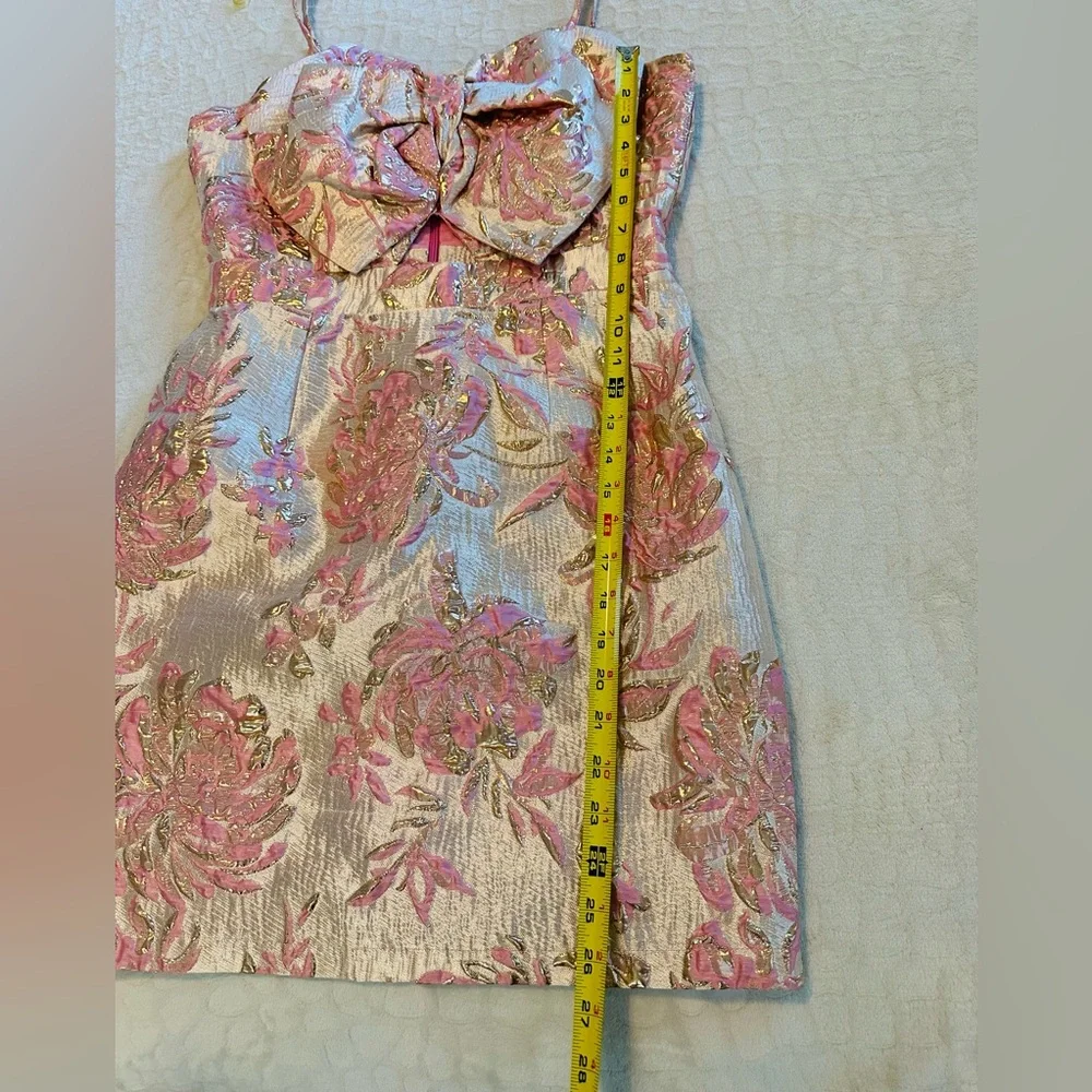 NWOT Aura Women’s Rose Gold and Pink Textured Exaggerated Bow mini dress
